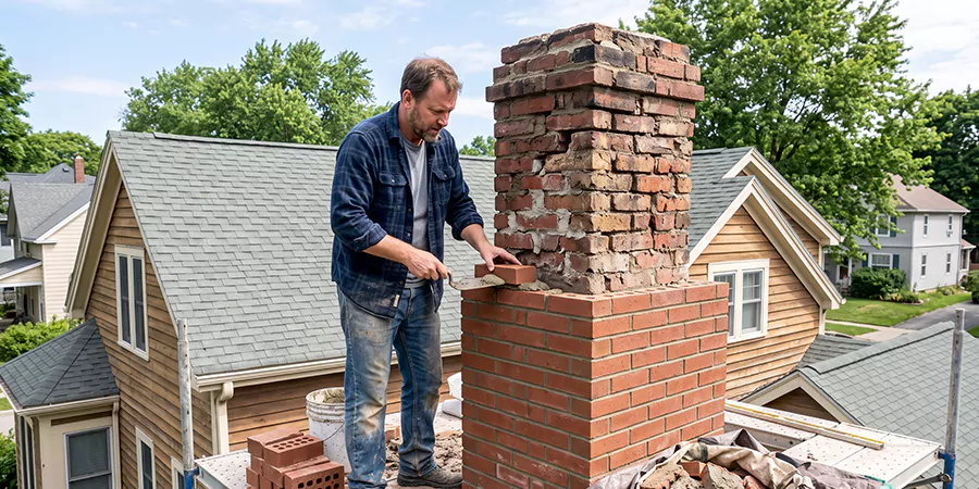 Old and Crumbling Brick Chimney Rebuild Abington