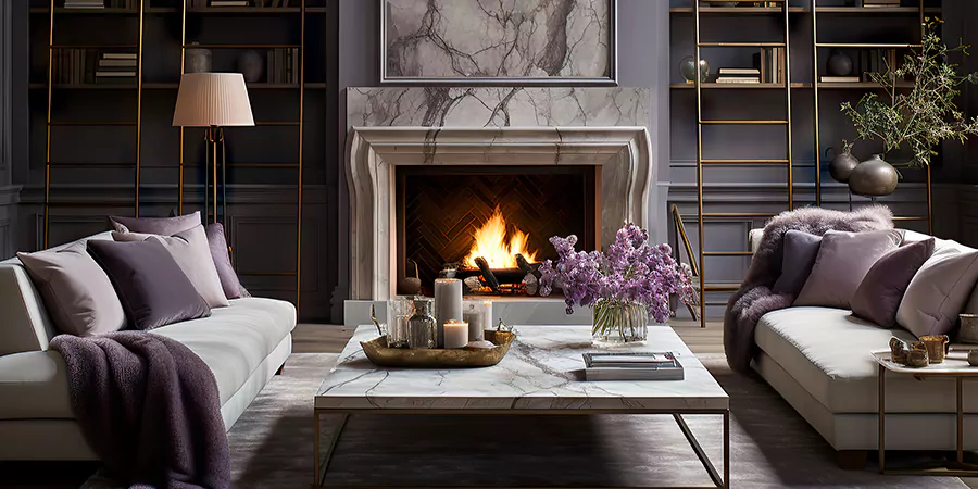 Modern Tile and Stone Fireplace Design Abington
